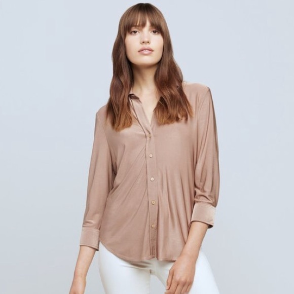 L'AGENCE Tops - L’AGENCE Dani 3/4 Sleeve Blouse Liquid Jersey | Size S/P | Woodsmoke